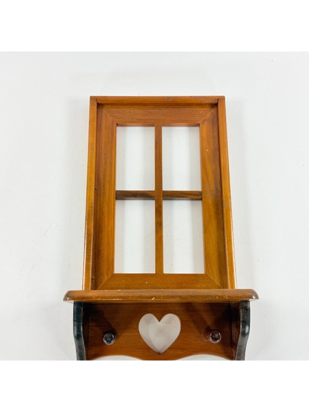 Window Wooden Wall Display Shelf Trinket W/Heart Shape Cutout And Pegs